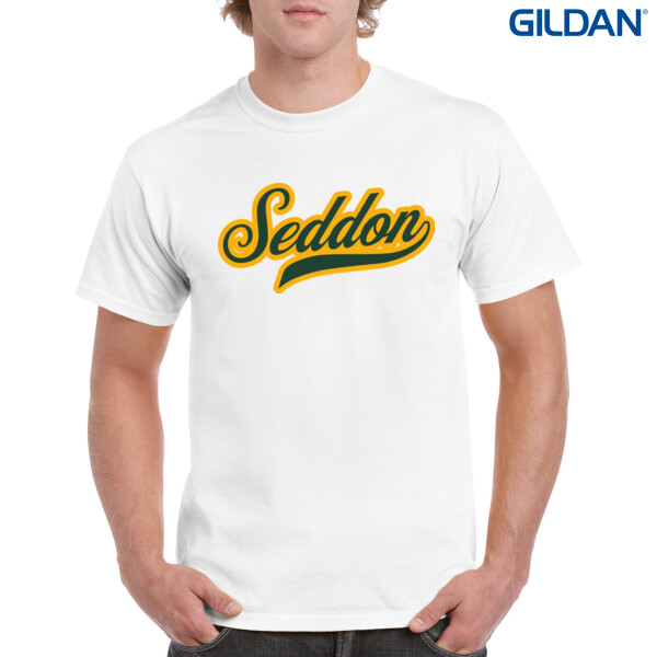 WHITE SEDDON SCRIPT TEE - Gildan Mens Heavy Cotton T-Shirt Thumbnail
