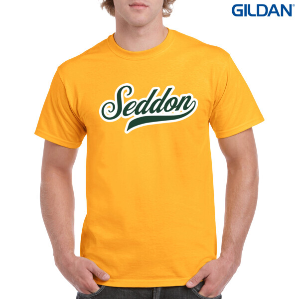 YELLOW SEDDON SCRIPT TEE - Gildan Mens Heavy Cotton T-Shirt Thumbnail