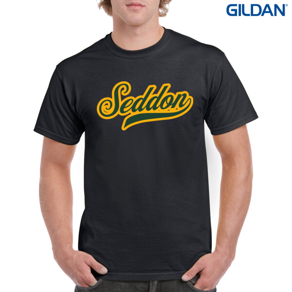 BLACK SEDDON SCRIPT TEE - Gildan Mens Heavy Cotton T-Shirt Thumbnail