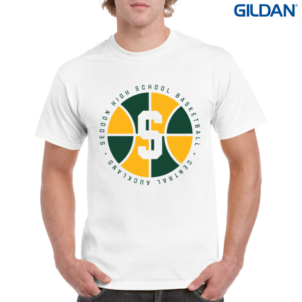 WHITE SEDDON BBALL TEE - Gildan Mens Heavy Cotton T-Shirt Thumbnail